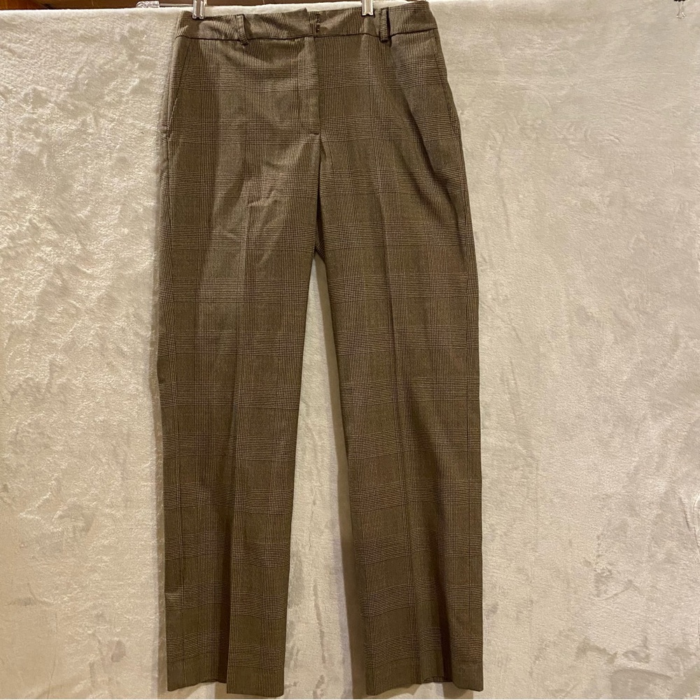 Anne Klein Trouser Womens Size 10 Brown Check High Rise  Straight Zip/Button